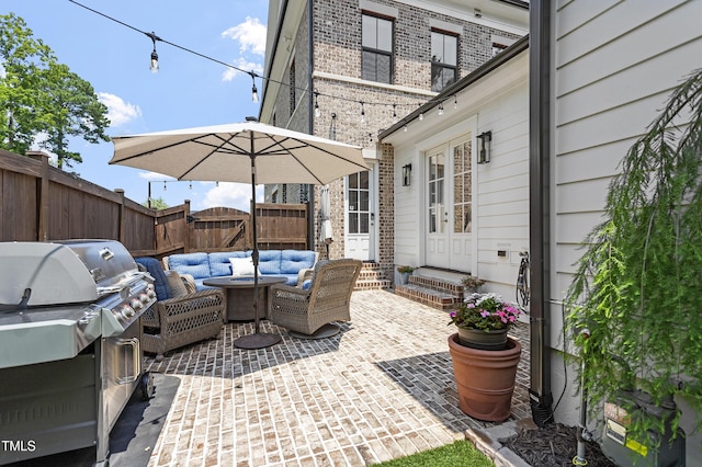 930 Watercolor Way, Durham, NC 27713 - view of patio / terrace featuring area for grilling, an outdoor living space, and entry steps