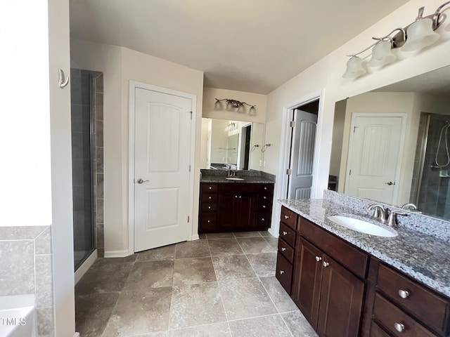 1521 Kythira Dr, Apex, NC 27502 - full bath with two vanities, a shower stall, and a bathtub