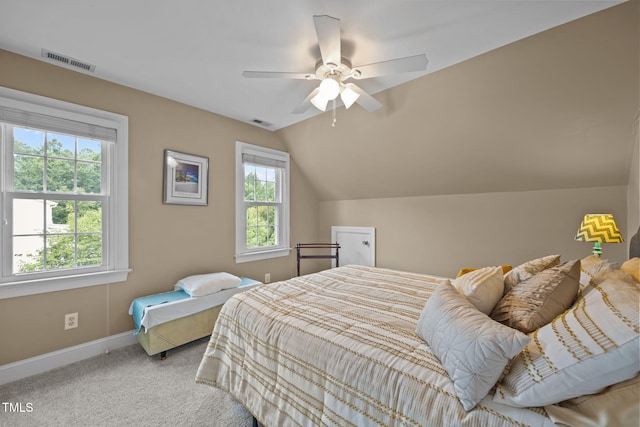 2424 Village Of Wakefield Dr, Zebulon, NC 27597 - bedroom featuring lofted ceiling, carpet floors, and ceiling fan