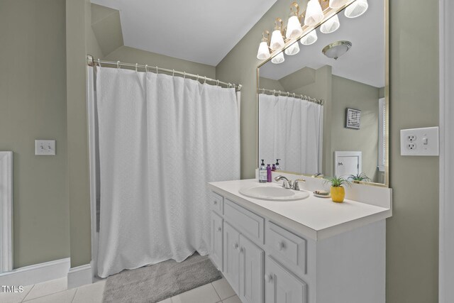 2424 Village Of Wakefield Dr, Zebulon, NC 27597 - full bathroom with vanity, tile patterned flooring, and a shower with shower curtain