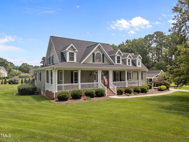 2424 Village Of Wakefield Dr, Zebulon, NC 27597 - view of front of property with covered porch, a front lawn, and roof with shingles