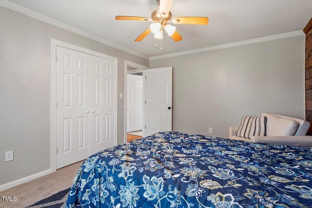 7323 Powell Hooks Rd, Lucama, NC 27851 - bedroom with carpet flooring, crown molding, a ceiling fan, and a closet