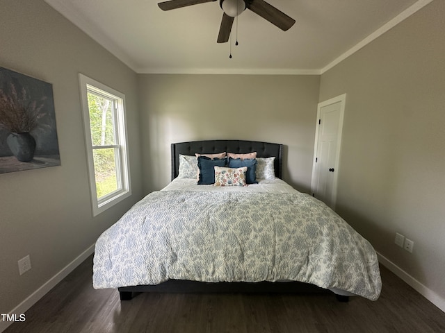 1849 N Main St, Roxboro, NC 27573 - bedroom with dark wood finished floors, crown molding, and a ceiling fan