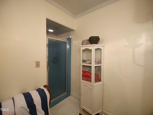 6517 Whitted Rd, Fuquay Varina, NC 27526 - full bathroom with ornamental molding and a stall shower