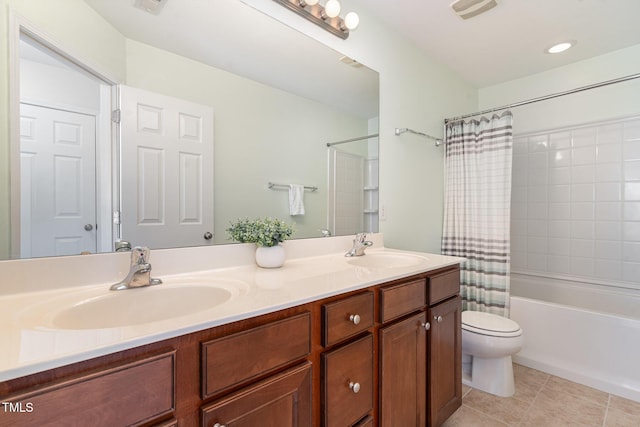 2201 Wide River Dr, Raleigh, NC 27614 - full bathroom featuring double vanity, tile patterned flooring, shower / tub combo, and recessed lighting