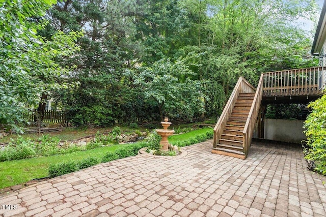 12212 Ashton Woods Ln, Raleigh, NC 27614 - view of patio / terrace with stairway and a wooden deck