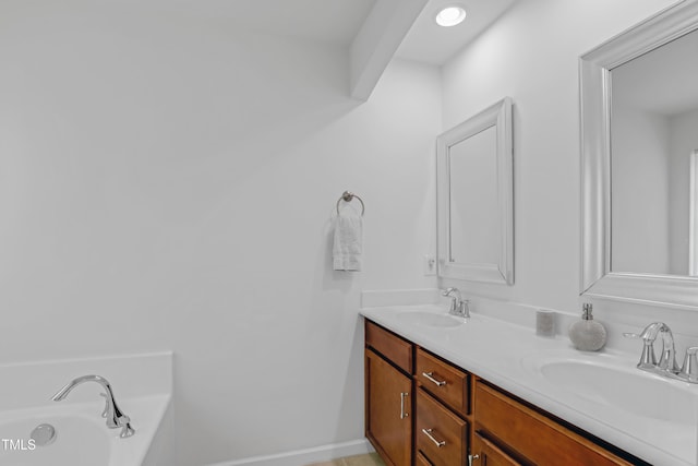 118 Tweedbank Ct, Fuquay Varina, NC 27526 - bathroom with double vanity and a bath
