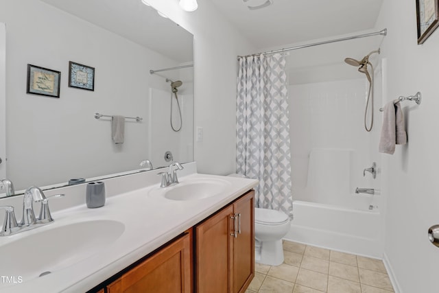 118 Tweedbank Ct, Fuquay Varina, NC 27526 - full bathroom with shower / bath combo with shower curtain, double vanity, and tile patterned floors