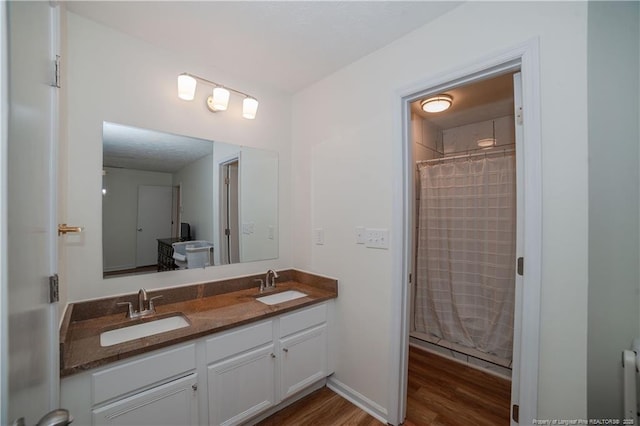2517 Previs Rd, Fayetteville, NC 28306 - bathroom featuring double vanity, wood finished floors, and radiator heating unit