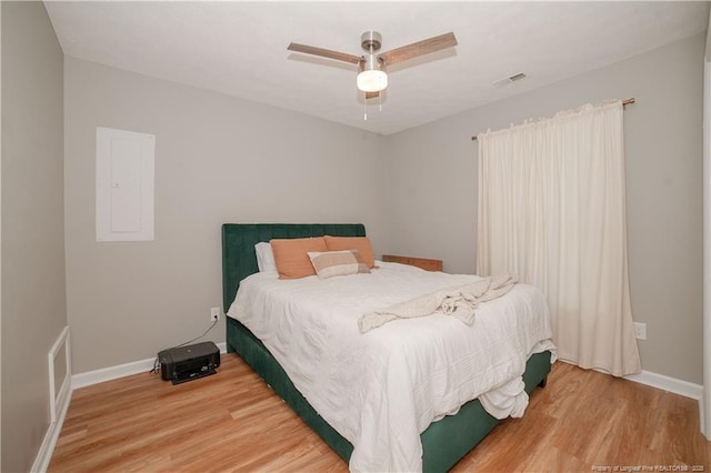 2517 Previs Rd, Fayetteville, NC 28306 - bedroom featuring electric panel, wood finished floors, and a ceiling fan