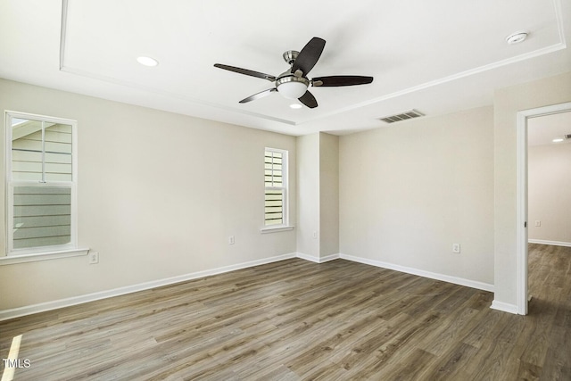 261 Begen St, Morrisville, NC 27560 - unfurnished room with ceiling fan, a smoke detector, wood finished floors, and recessed lighting