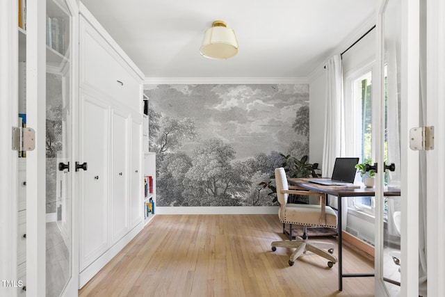 317 Reade Rd, Chapel Hill, NC 27516 - office area featuring light wood-style floors and crown molding