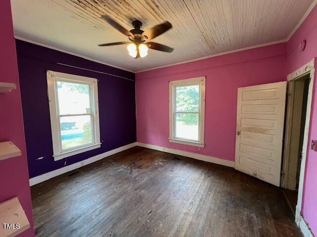 401 Division St, Norlina, NC 27563 - unfurnished room featuring plenty of natural light, wood finished floors, ceiling fan, and ornamental molding