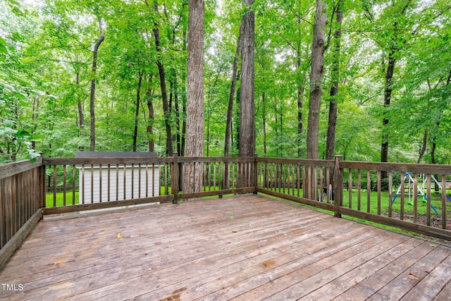 5313 Falkirk Dr, Durham, NC 27712 - wooden deck featuring a playground