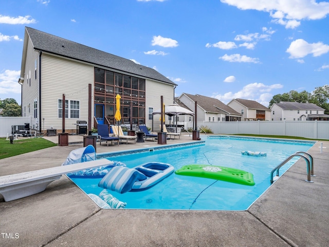 171 Winding Oak Way, Clayton, NC 27520 - view of pool featuring a patio area, a gazebo, grilling area, a residential view, and a diving board