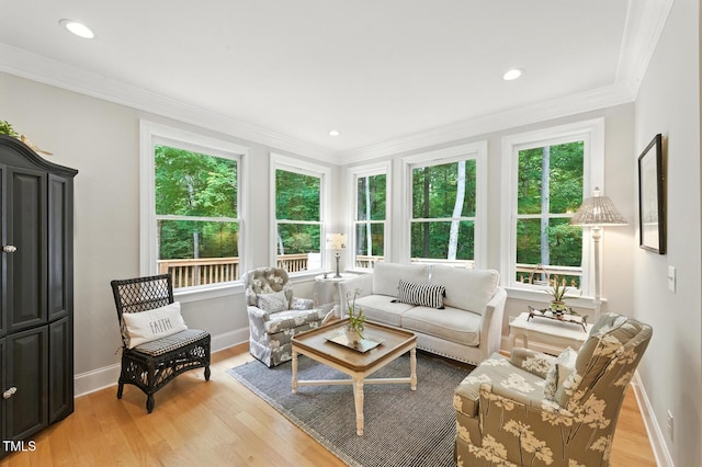 137 Forked Pine Ct, Chapel Hill, NC 27517 - living room with light wood-type flooring, ornamental molding, and recessed lighting