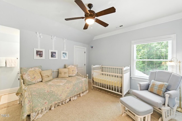 137 Forked Pine Ct, Chapel Hill, NC 27517 - bedroom with crown molding, carpet flooring, ceiling fan, and vaulted ceiling