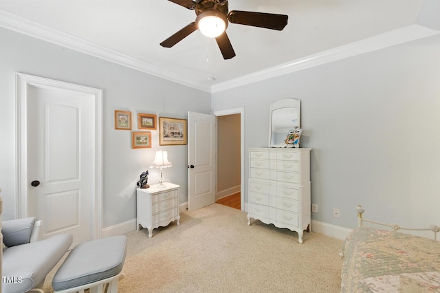 137 Forked Pine Ct, Chapel Hill, NC 27517 - bedroom with light colored carpet, crown molding, and a ceiling fan