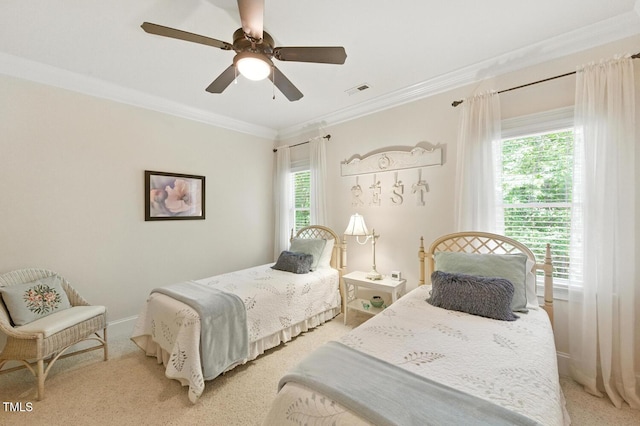 137 Forked Pine Ct, Chapel Hill, NC 27517 - bedroom featuring light carpet, crown molding, and a ceiling fan