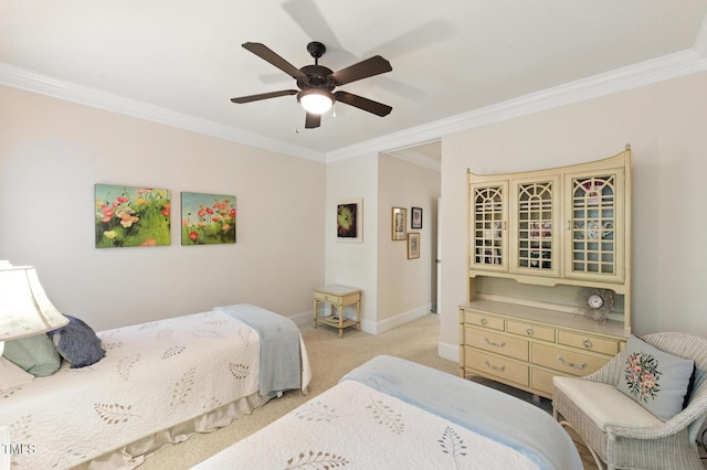 137 Forked Pine Ct, Chapel Hill, NC 27517 - bedroom featuring ornamental molding, light carpet, and ceiling fan