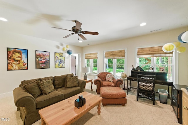 137 Forked Pine Ct, Chapel Hill, NC 27517 - carpeted living room featuring ceiling fan and recessed lighting