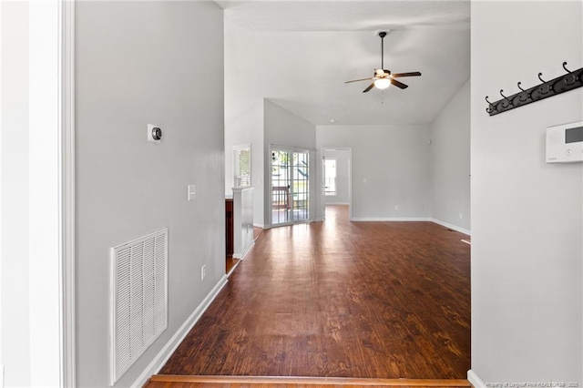 1605 Stanford Ct, Fayetteville, NC 28314 - unfurnished living room with a ceiling fan, vaulted ceiling, and wood finished floors