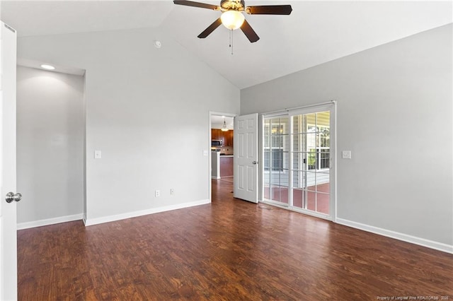 1605 Stanford Ct, Fayetteville, NC 28314 - spare room featuring high vaulted ceiling, ceiling fan, and wood finished floors