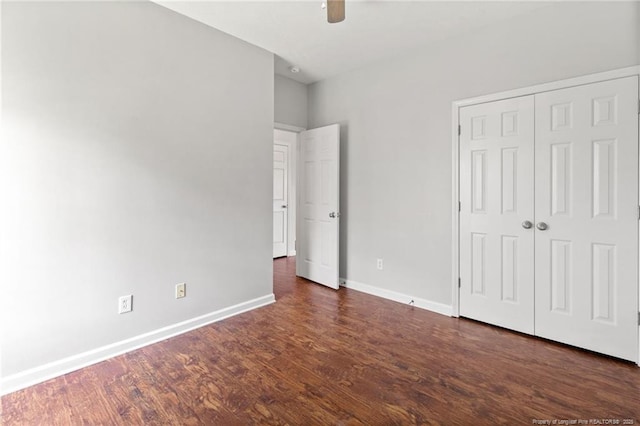 1605 Stanford Ct, Fayetteville, NC 28314 - unfurnished bedroom with wood finished floors, a closet, and a ceiling fan