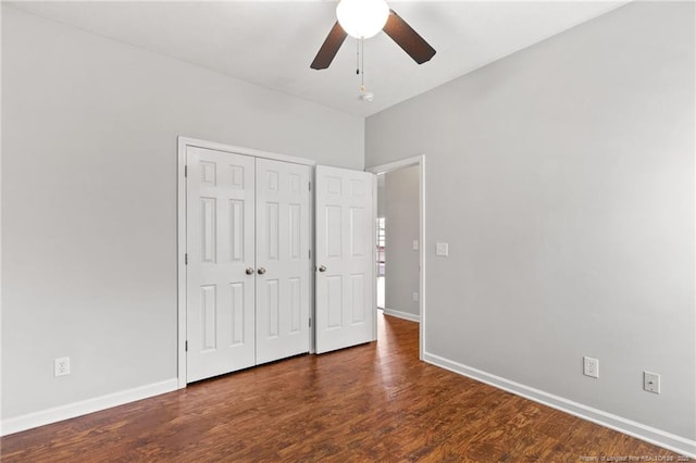 1605 Stanford Ct, Fayetteville, NC 28314 - unfurnished bedroom featuring a closet, wood finished floors, and ceiling fan