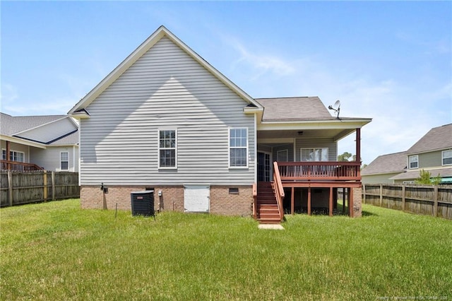 1605 Stanford Ct, Fayetteville, NC 28314 - back of house featuring stairway, a fenced backyard, a deck, and crawl space