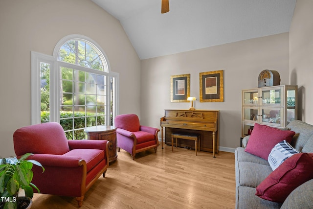 3608 Smoky Chestnut Ln, Raleigh, NC 27615 - living area with ceiling fan, light wood-style flooring, and high vaulted ceiling