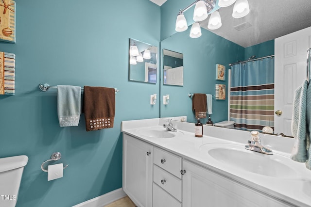 3608 Smoky Chestnut Ln, Raleigh, NC 27615 - full bath featuring double vanity, a chandelier, and curtained shower