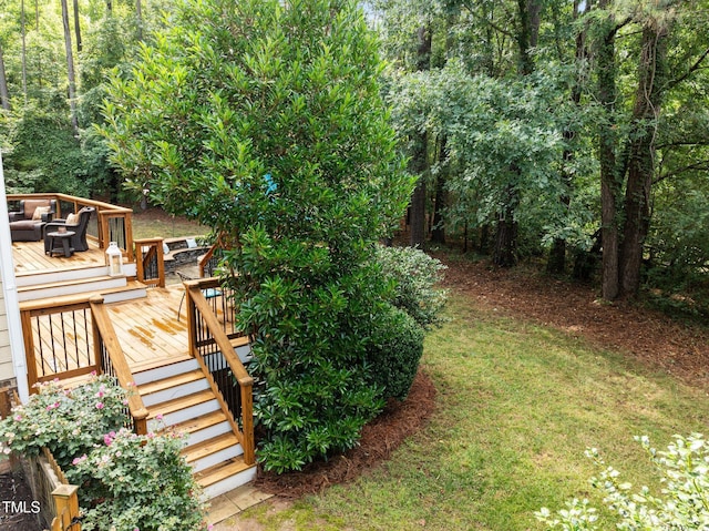 3608 Smoky Chestnut Ln, Raleigh, NC 27615 - view of yard featuring a wooden deck, an outdoor hangout area, and stairs