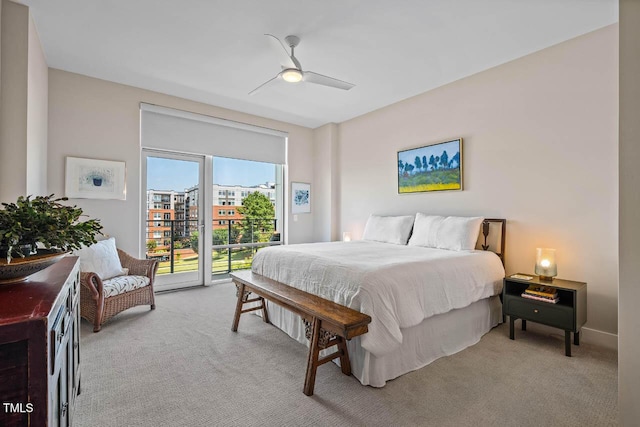 214 Hunt St Unit 503, Durham, NC 27701 - bedroom featuring light carpet, access to exterior, and ceiling fan