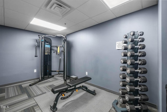 214 Hunt St Unit 503, Durham, NC 27701 - exercise area featuring carpet and a paneled ceiling