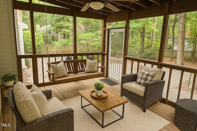 112 W Skyhawk Dr, Cary, NC 27519 - sunroom featuring a ceiling fan and an outdoor hangout area