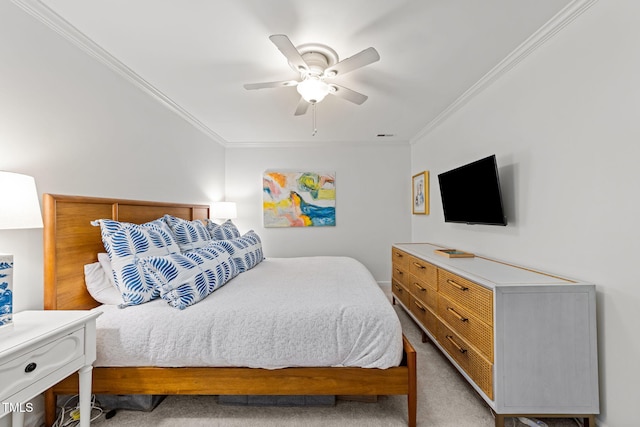 1300 Dylan Heath Ct, Raleigh, NC 27608 - carpeted bedroom with ornamental molding and a ceiling fan