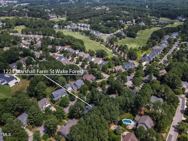 1224 Marshall Farm St, Wake Forest, NC 27587 - aerial view of property's location featuring a local golf course, nearby suburban area, and a large body of water