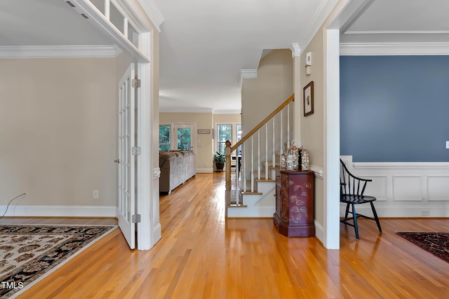 1224 Marshall Farm St, Wake Forest, NC 27587 - entryway with wood finished floors, crown molding, stairs, and french doors