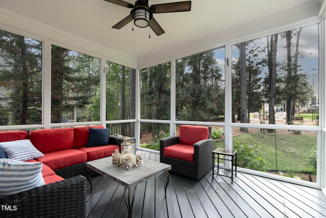 1224 Marshall Farm St, Wake Forest, NC 27587 - sunroom / solarium with an outdoor hangout area, a ceiling fan, and plenty of natural light