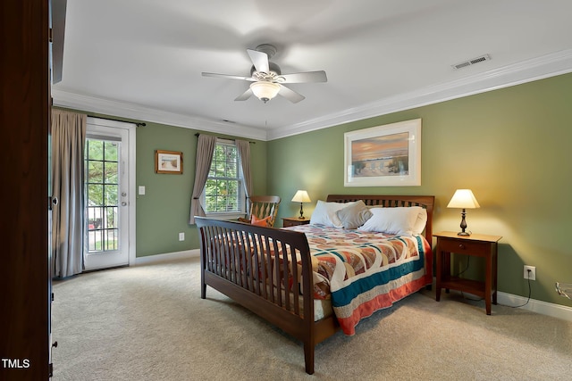 1224 Marshall Farm St, Wake Forest, NC 27587 - bedroom featuring carpet floors, access to exterior, crown molding, and ceiling fan