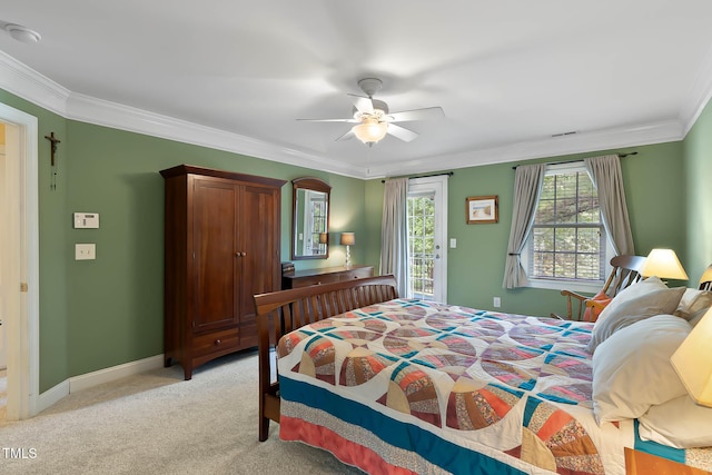 1224 Marshall Farm St, Wake Forest, NC 27587 - bedroom with access to exterior, crown molding, light carpet, and a ceiling fan