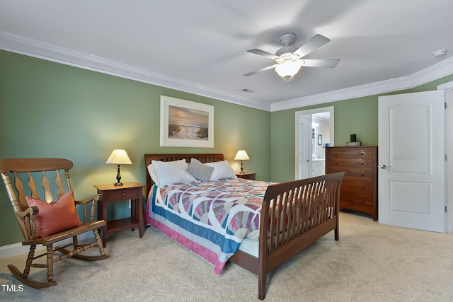 1224 Marshall Farm St, Wake Forest, NC 27587 - carpeted bedroom with crown molding, ensuite bathroom, and ceiling fan