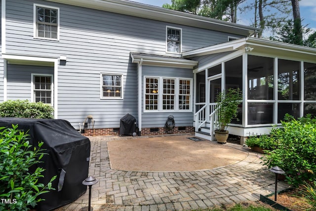 1224 Marshall Farm St, Wake Forest, NC 27587 - rear view of property featuring a patio area, a sunroom, and crawl space