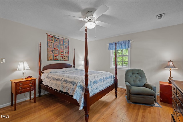 906 Grove St, Chapel Hill, NC 27517 - bedroom featuring light wood-style floors, a ceiling fan, and a textured ceiling