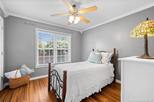 3313 Geyser Peak Rd, Fayetteville, NC 28306 - bedroom with hardwood / wood-style flooring, a textured ceiling, crown molding, and ceiling fan