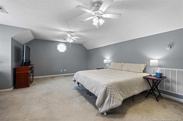 3313 Geyser Peak Rd, Fayetteville, NC 28306 - carpeted bedroom with lofted ceiling, a textured ceiling, and ceiling fan