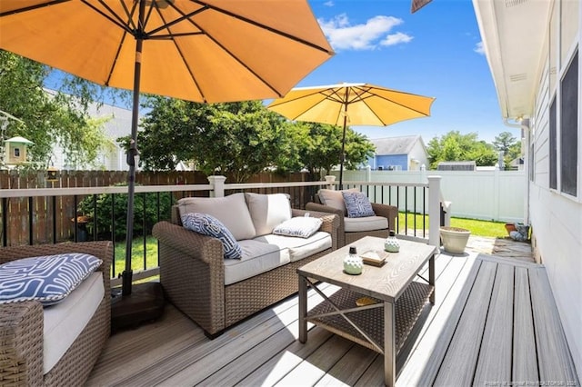3313 Geyser Peak Rd, Fayetteville, NC 28306 - deck with an outdoor living space and a fenced backyard