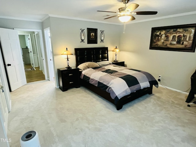 1507 Woodcroft Dr, Raleigh, NC 27609 - bedroom featuring crown molding, light colored carpet, and a ceiling fan