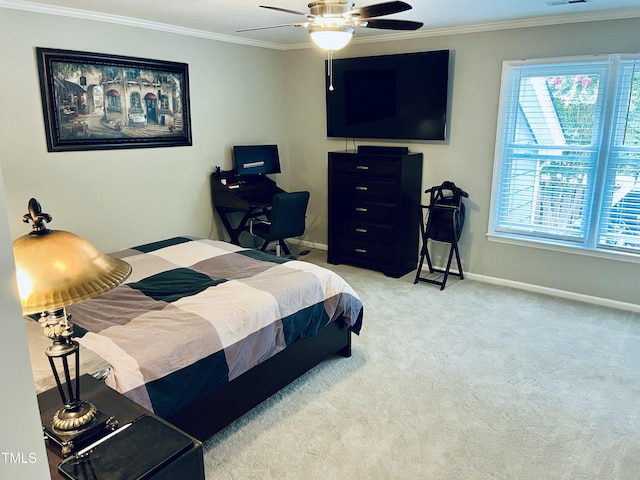 1507 Woodcroft Dr, Raleigh, NC 27609 - bedroom featuring crown molding, carpet, and ceiling fan